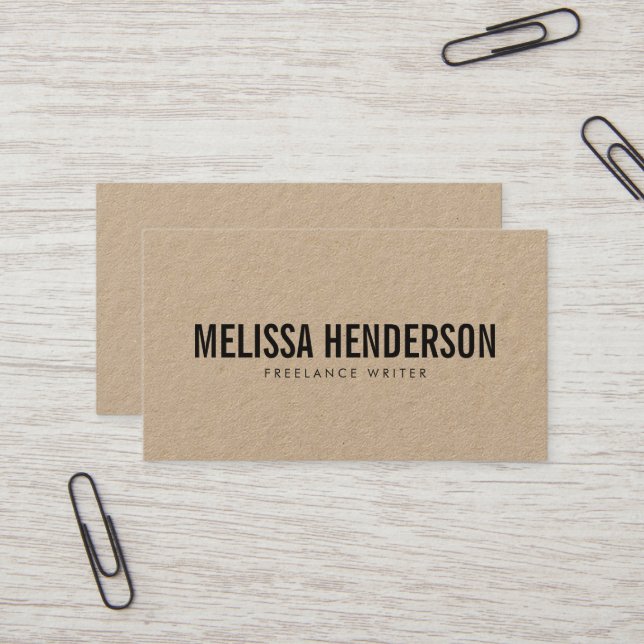 Minimalist Bold Typography Real Kraft Business Card (Front/Back In Situ)