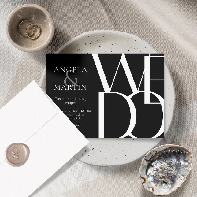 Minimalist Bold White Black Wedding Invitation (Creator Uploaded)