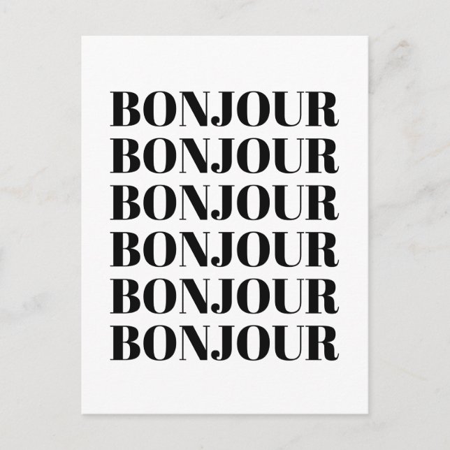 Minimalist Bonjour French Typography Black White Postcard (Front)