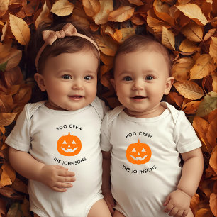 Minimalist Boo Crew Pumpkin – Personalised Baby Bodysuit