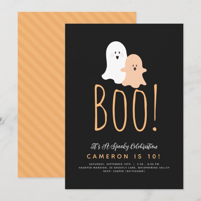 Minimalist Boo Cute Ghost Halloween Invitation  (Front/Back)