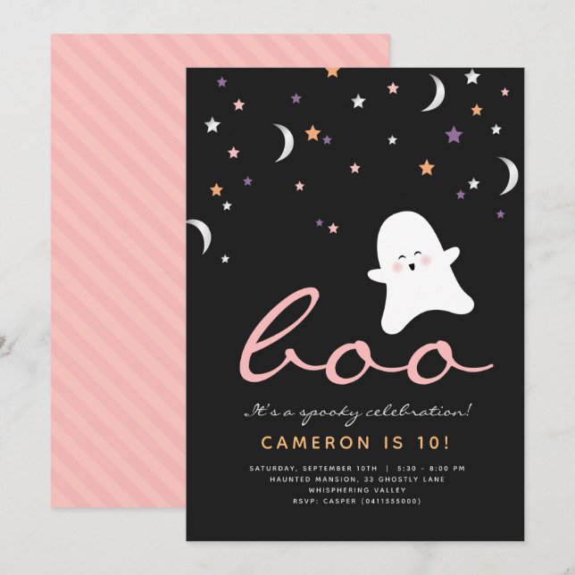 Minimalist Boo Cute Ghost Halloween Invitation (Front/Back)