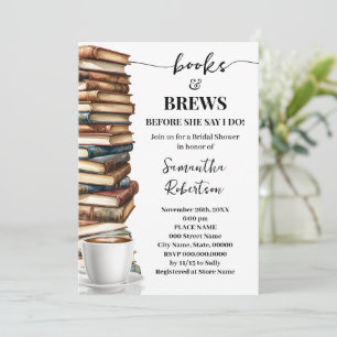 Minimalist Books & Brews Coffee Bridal Shower Invitation