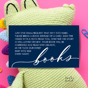 Minimalist Books for Baby Shower Classy Navy Blue Enclosure Card