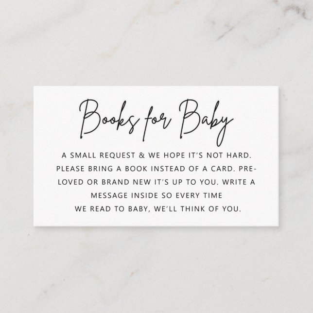 Minimalist Books for Baby Shower Enclosure Card (Front)