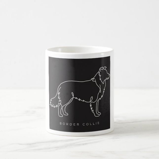 Minimalist Border Collie Line Art Dog Graphic  Coffee Mug (Center)