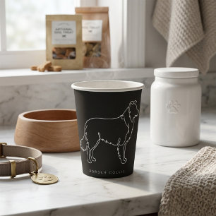 Minimalist Border Collie Line Art Dog Graphic Paper Cups