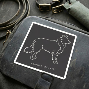 Minimalist Border Collie Line Art Dog Graphic  Square Sticker
