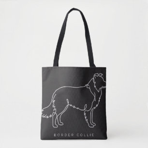 Minimalist Border Collie Line Art Dog Graphic Tote Bag
