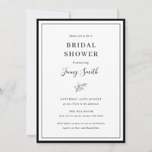 Minimalist Border Dainty Leaf Bridal Shower Invitation