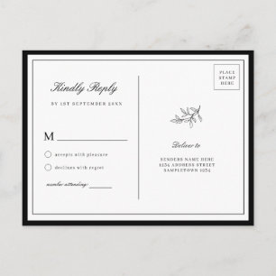 Minimalist Border Dainty Leaf RSVP Card