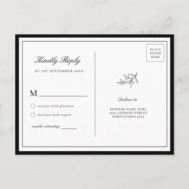 Minimalist Border Dainty Leaf RSVP Card (Back)