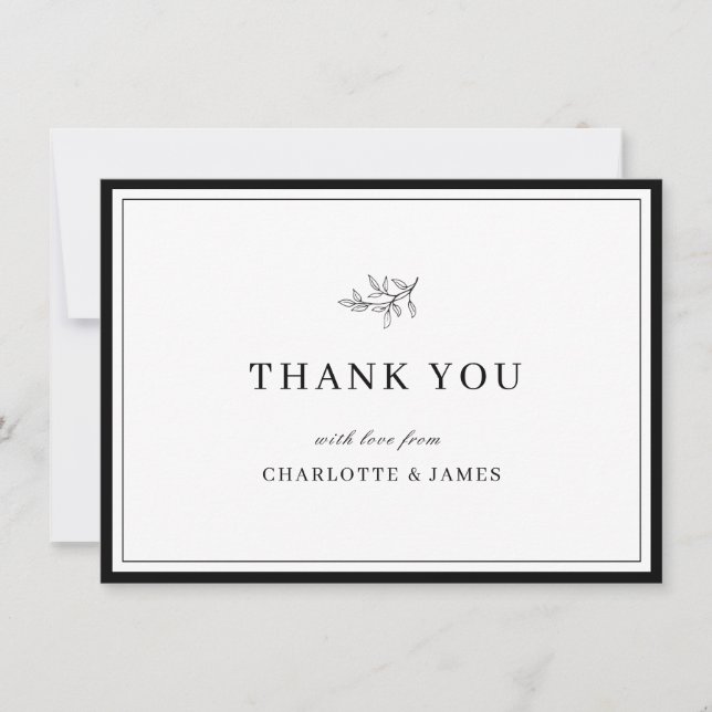 Minimalist Border Foliage Leaf Thank you Card (Front)