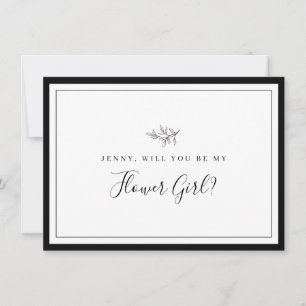 Minimalist Border Leaf Flower Girl Proposal Card