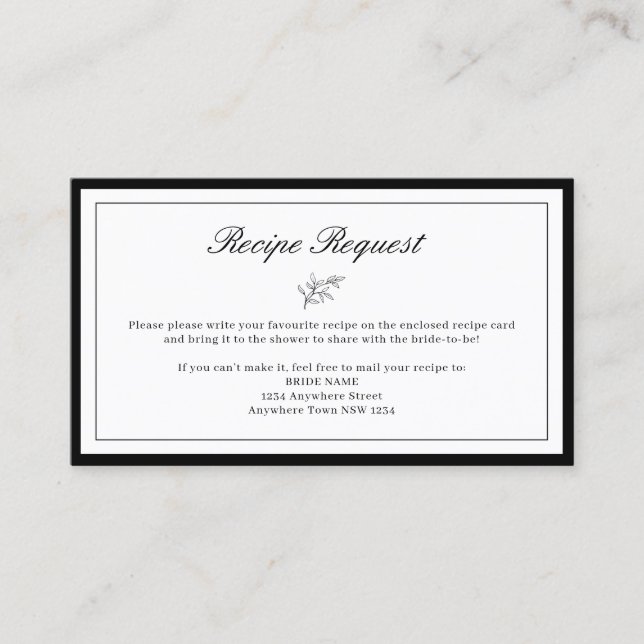 Minimalist Border Leaf Recipe Request Card (Front)