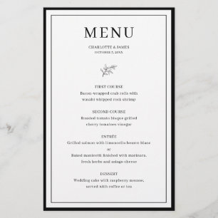 Minimalist Border Leaf Wedding menu card