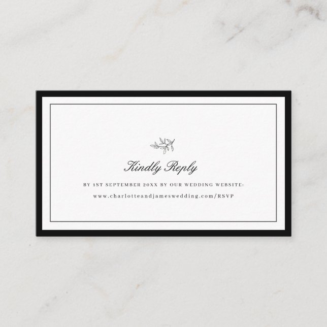 Minimalist Border Leaf Wedding Website RSVP Enclos Enclosure Card (Front)