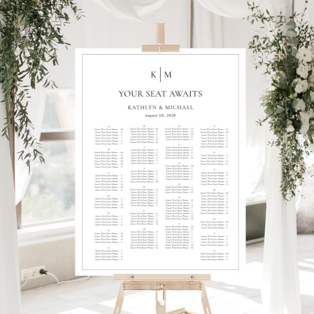 Minimalist Border Wedding Alphabetical Seating Poster (Creator Uploaded)