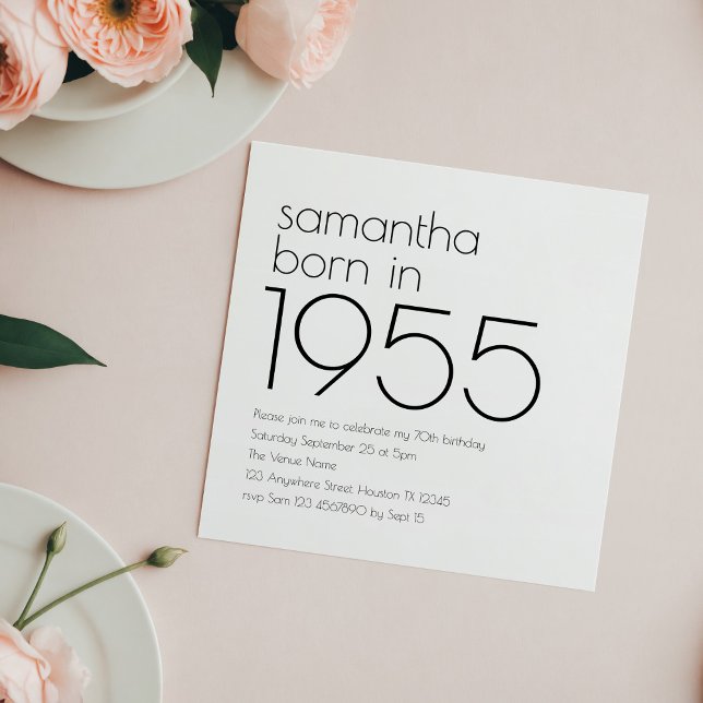 Minimalist Born in 1955 70th Birthday Party Invitation (Creator Uploaded)