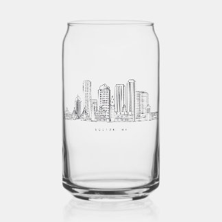 Minimalist Boston City Skyline Illustration Can Glass