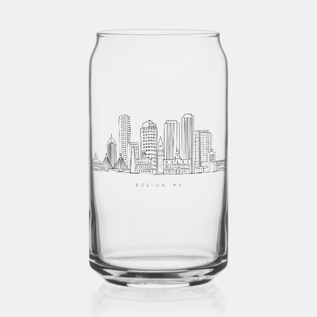 Minimalist Boston City Skyline Illustration Can Glass (Front)