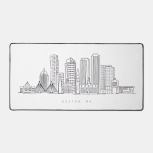 Minimalist Boston City Skyline Illustration Desk Mat