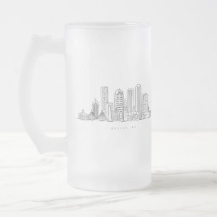 Minimalist Boston City Skyline Illustration Frosted Glass Beer Mug