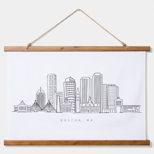 Minimalist Boston City Skyline Illustration Hanging Tapestry (Front)