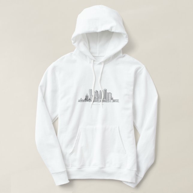 Minimalist Boston City Skyline Illustration Hoodie (Design Front)