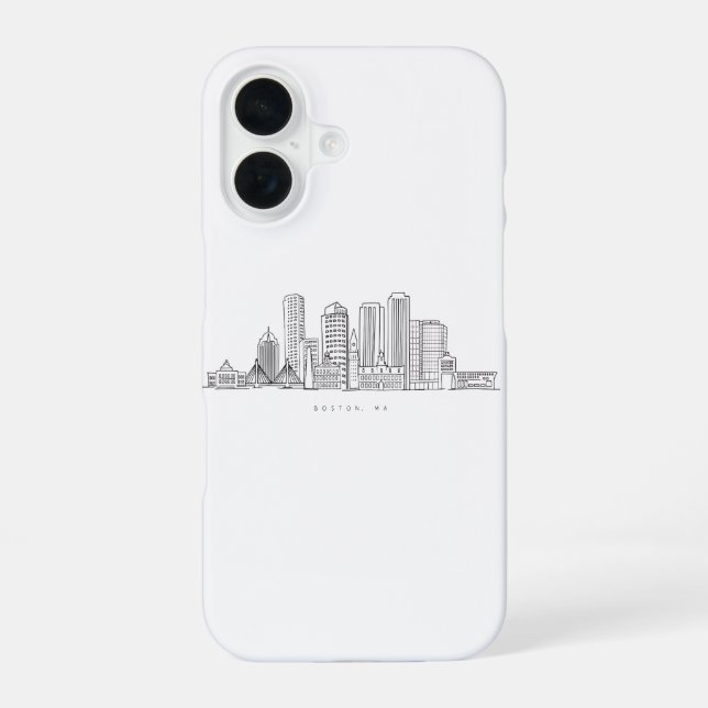 Minimalist Boston City Skyline Illustration iPhone 16 Case (Back)