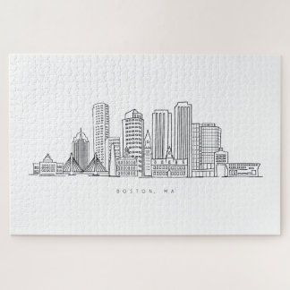 Minimalist Boston City Skyline Illustration Jigsaw Puzzle