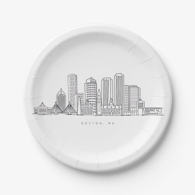 Minimalist Boston City Skyline Illustration Paper Plate (Front)