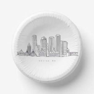 Minimalist Boston City Skyline Illustration Paper Plate