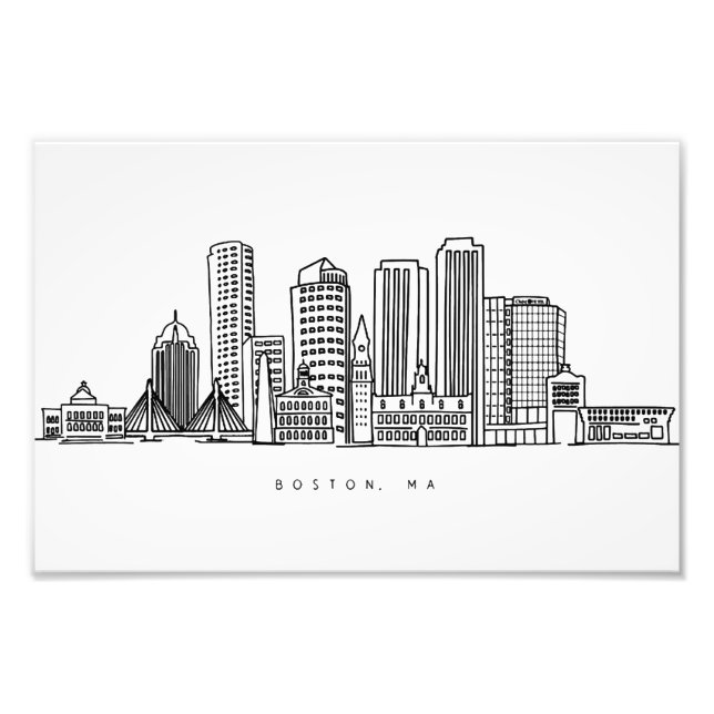 Minimalist Boston City Skyline Illustration Photo Print (Front)