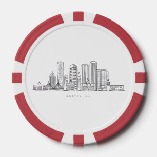 Minimalist Boston City Skyline Illustration Poker Chips