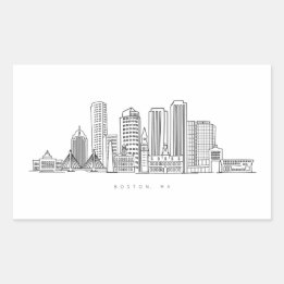 Minimalist Boston City Skyline Illustration Rectangular Sticker