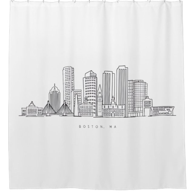 Minimalist Boston City Skyline Illustration Shower Curtain (Front)