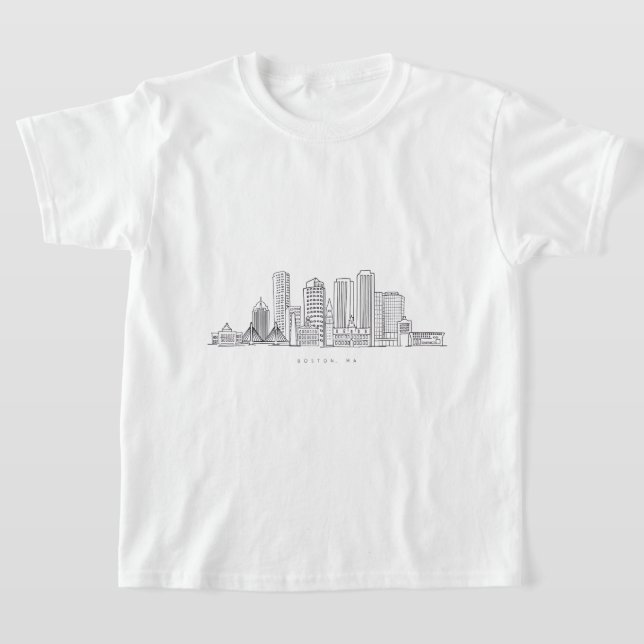 Minimalist Boston City Skyline Illustration T-Shirt (Laydown)