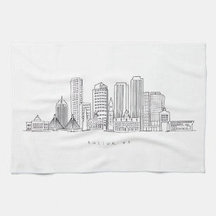 Minimalist Boston City Skyline Illustration Tea Towel