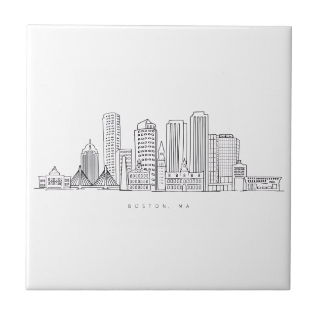 Minimalist Boston City Skyline Illustration Tile (Front)