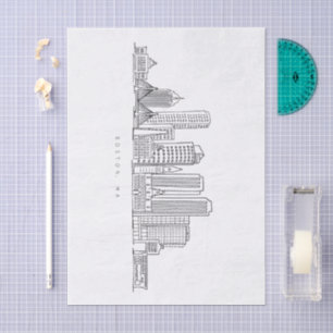 Minimalist Boston City Skyline Illustration Tissue Paper
