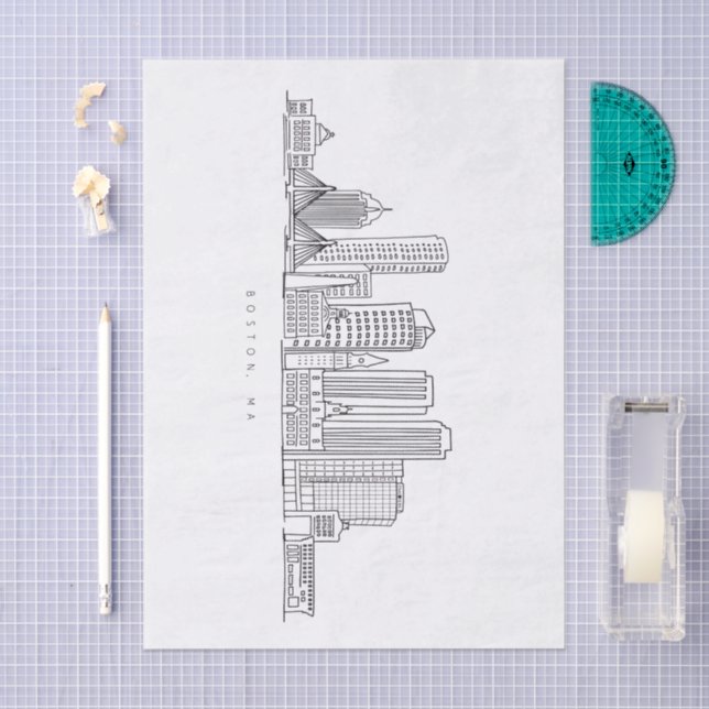 Minimalist Boston City Skyline Illustration Tissue Paper (Craft)