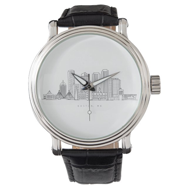Minimalist Boston City Skyline Illustration Watch (Front)