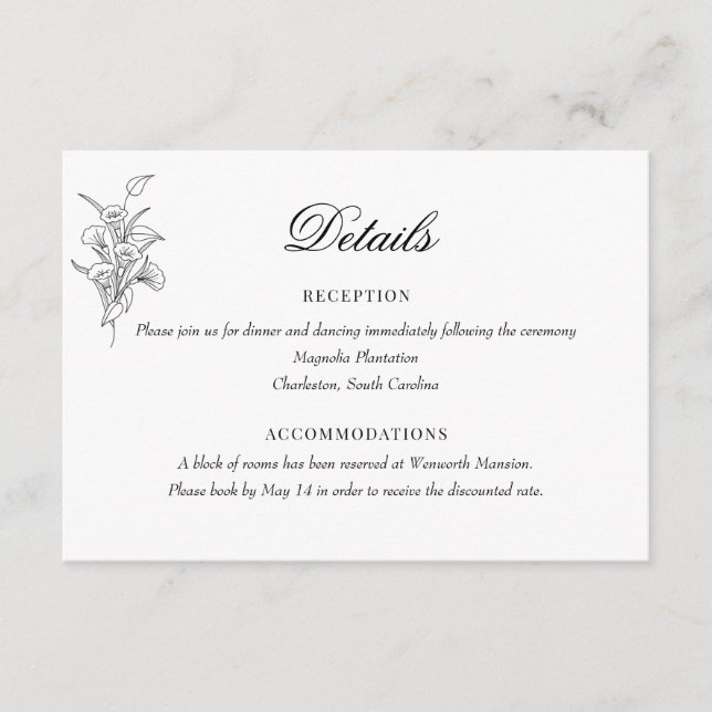 Minimalist Botanic Floral |  Wedding Details  Enclosure Card (Front)