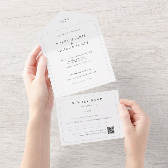 Minimalist Botanical All in One Wedding Invitation (Tearaway)