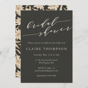Minimalist Botanical Black Ivory Bridal Shower Invitation