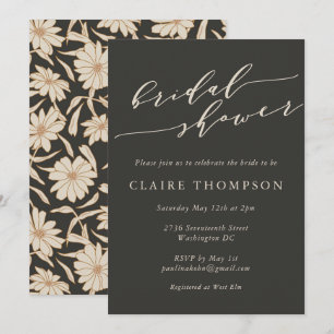 Minimalist Botanical Black Ivory Bridal Shower Invitation