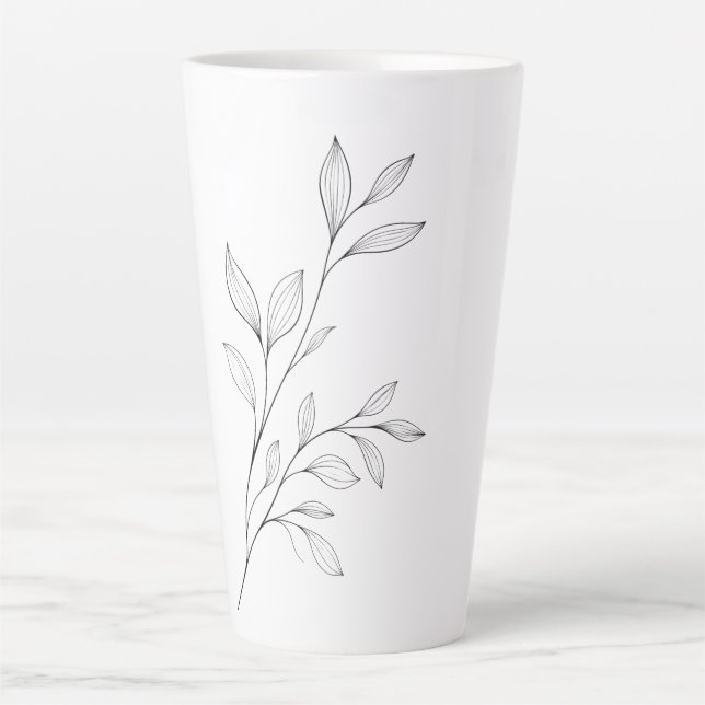 Minimalist Botanical Black Line Art Latte Mug (Front)