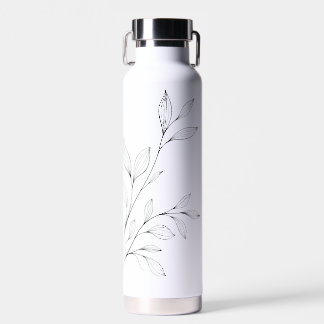 Minimalist Botanical Black Line Art Water Bottle