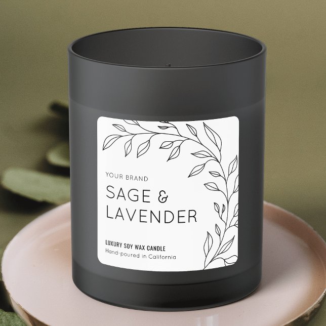 Minimalist Botanical Black & White Candle Label (Minimalist botanical candle label in black and white with fully editable text, colors and layout)